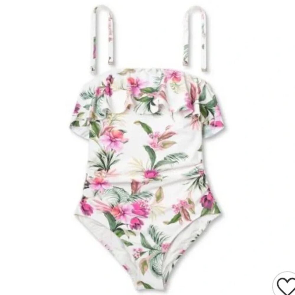 Kona Sol Tropical One Piece Floral Palm Print Swimsuit Large - Picture 4 of 5